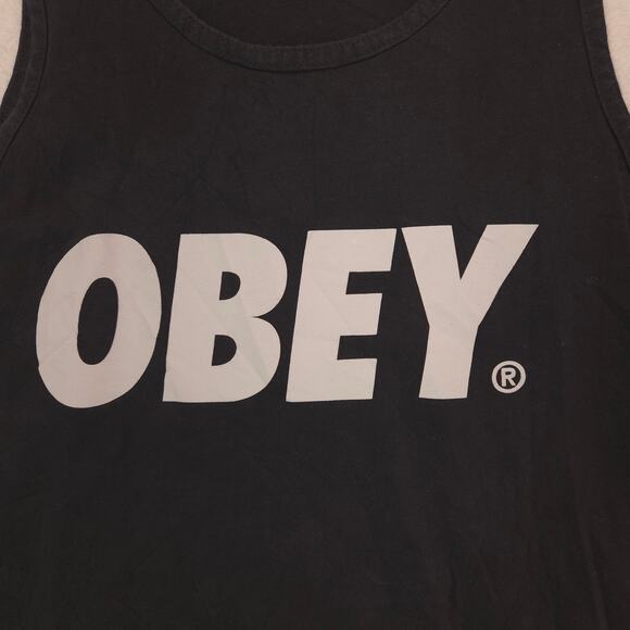 Obey Casual Crew Neck Sleeveless Graphic Tank Top Shirt Mens Size M Black - Picture 4 of 9